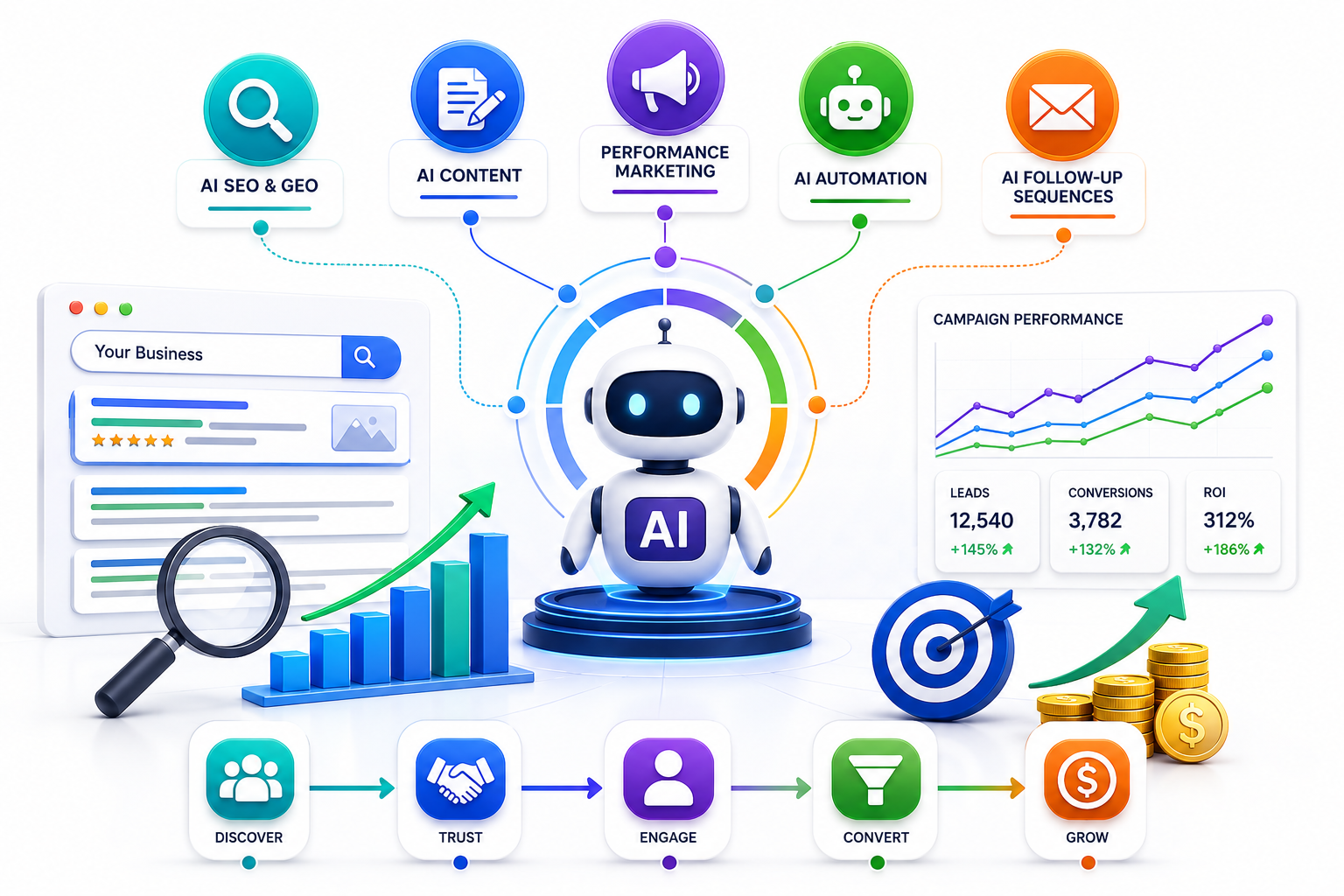 AI marketing strategy 2026 — 90 day playbook to double business leads using AI SEO automation and ads