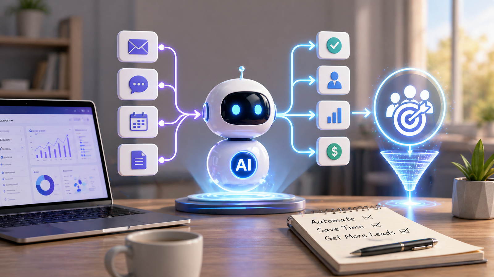 AI automation for small business 2026 — automated workflows saving time and generating leads