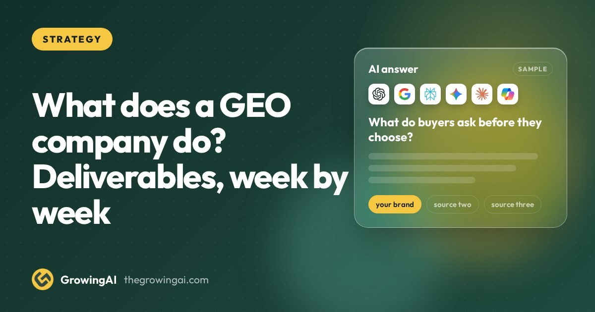 What does a GEO company do? Deliverables, week by week